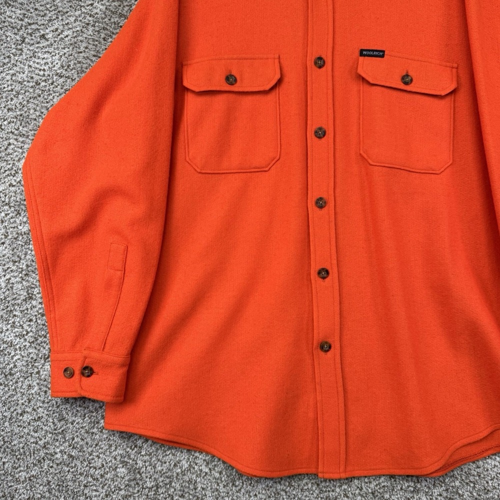 Vintage Woolrich Shirt Jacket Men's 2XL XXL Blaze Orange Button Up Hunting Wool - Picture 5 of 10